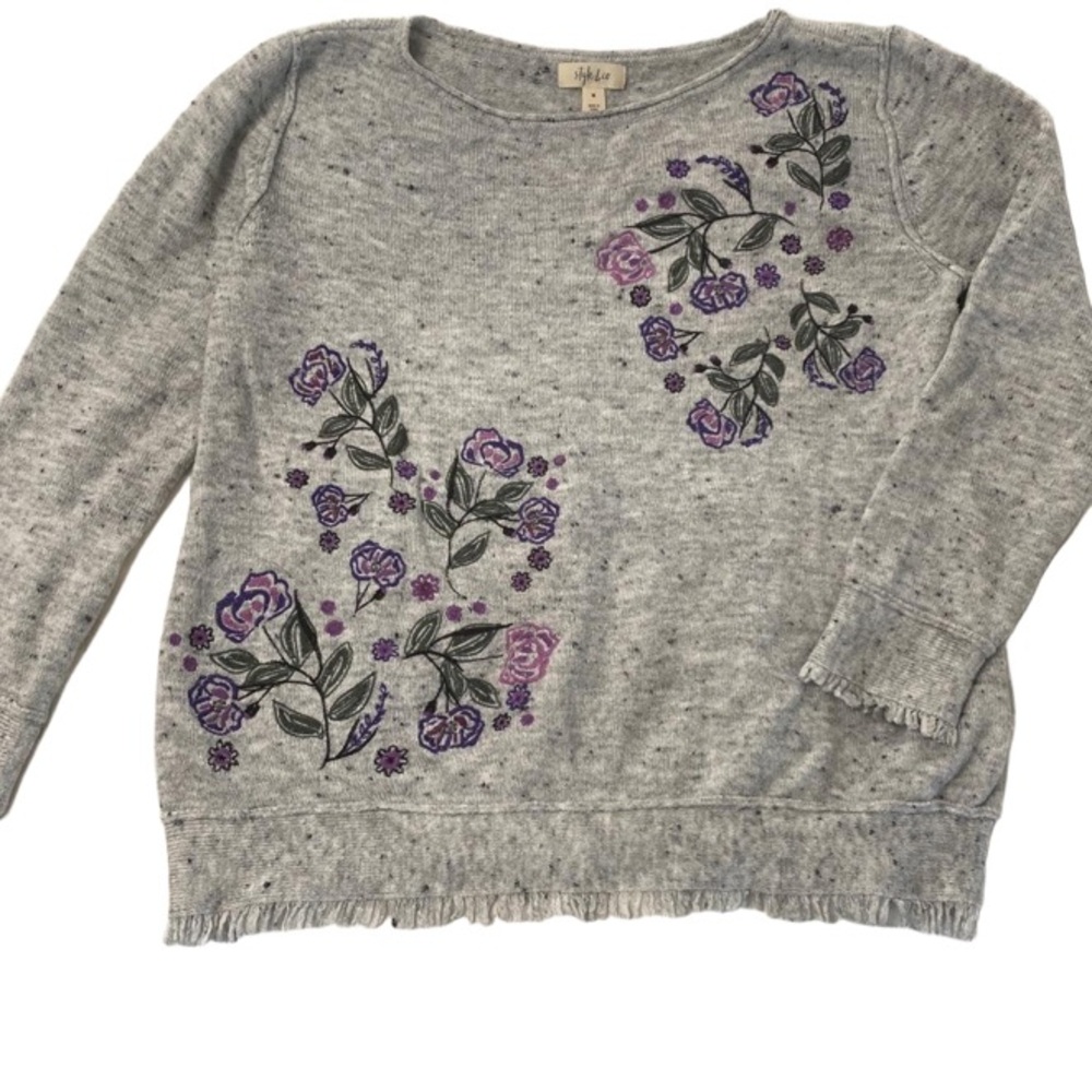 Style & Co Floral Crew Neck Sweater size M